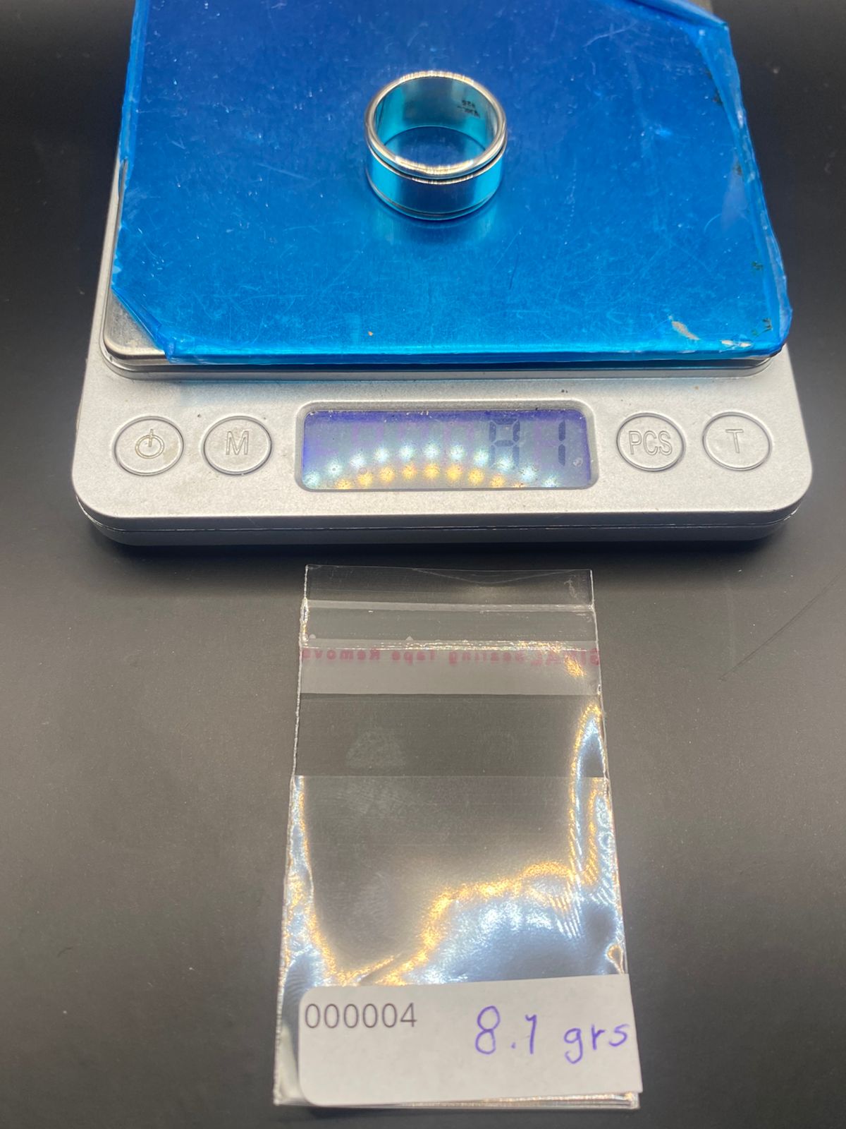 Anillo Plata Ley 925 Giratorio Liso, peso en gramos (báscula)