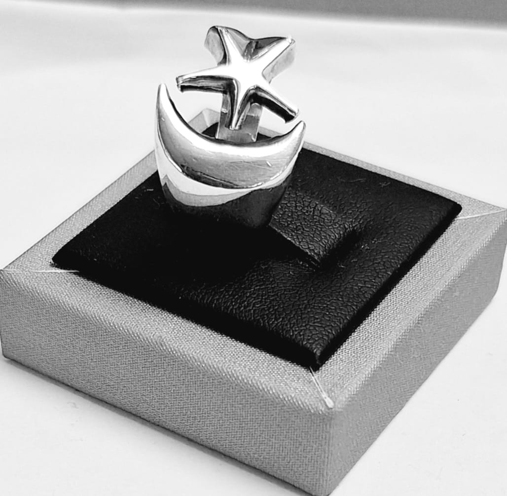 Anillo Estrella y Luna, Plata Ley 925, sello de autenticidad Plata Ley .925