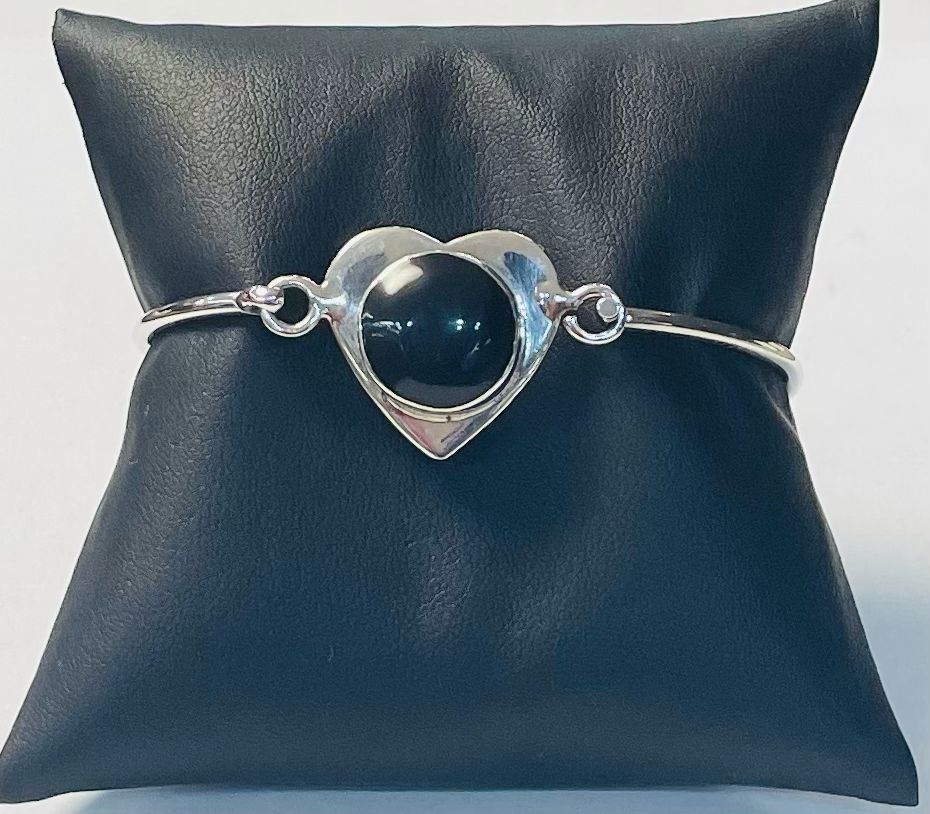 Brazalete con Piedra de Obsidiana en Plata Ley 925, sello de autenticidad Plata Ley .925