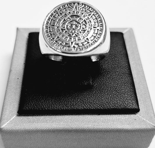 Sello de ley en el interior del anillo calendario azteca en plata ley 925
