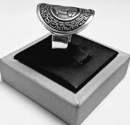 Anillo Calendario Maya en Plata Ley 925, vista frontal