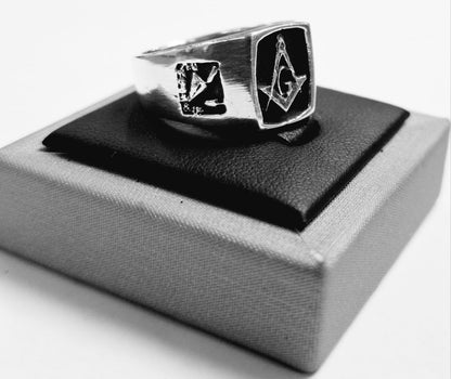 Anillo Masónico en Plata Ley 950, sello de autenticidad Plata Ley .925