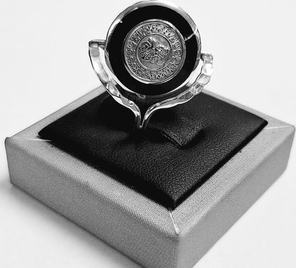 Anillo Martillado Doble Vista Calendario Maya en Plata Ley 925, vista frontal