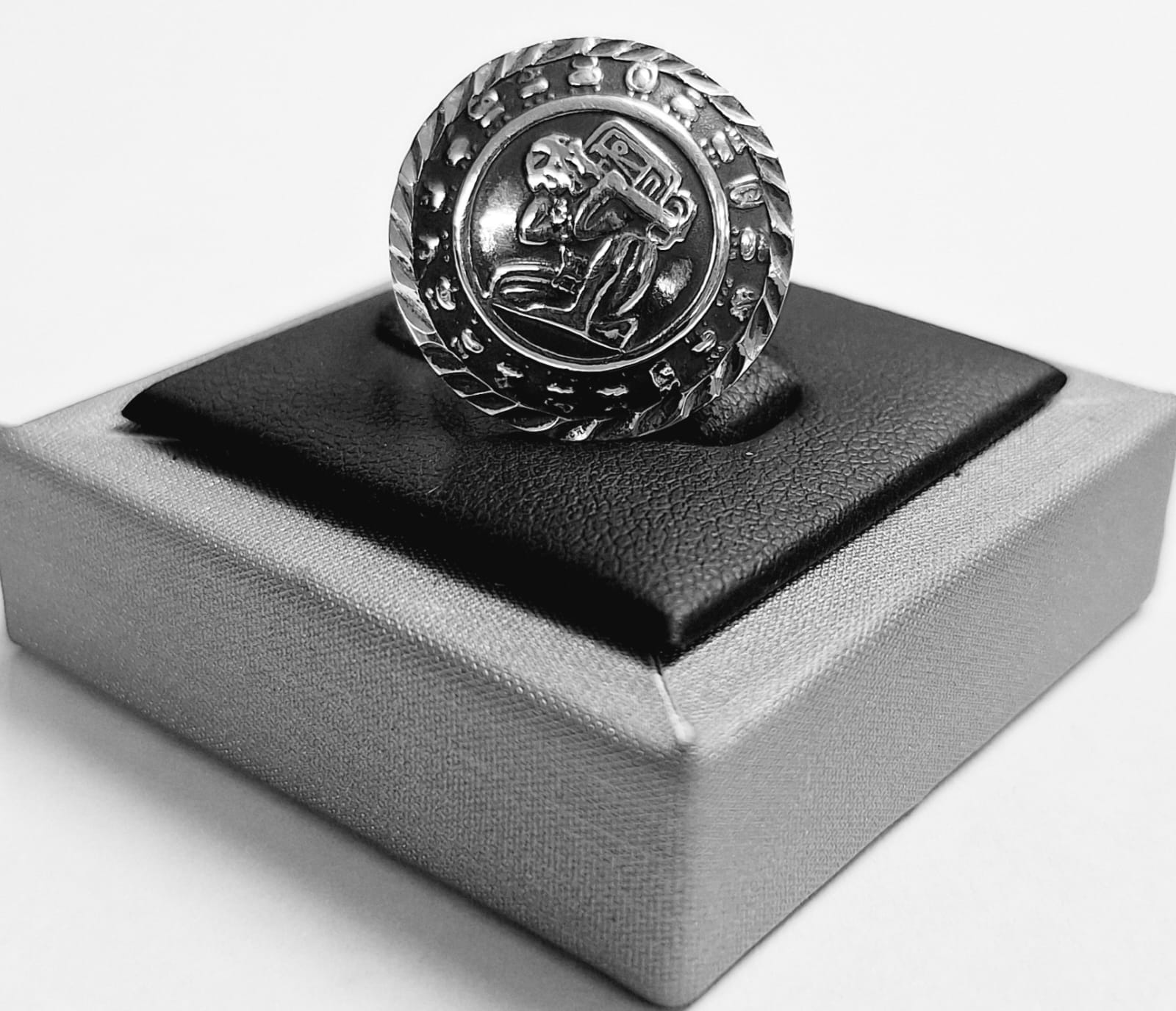 Anillo Calendario Maya Plata 950, sello de autenticidad Plata Ley .925