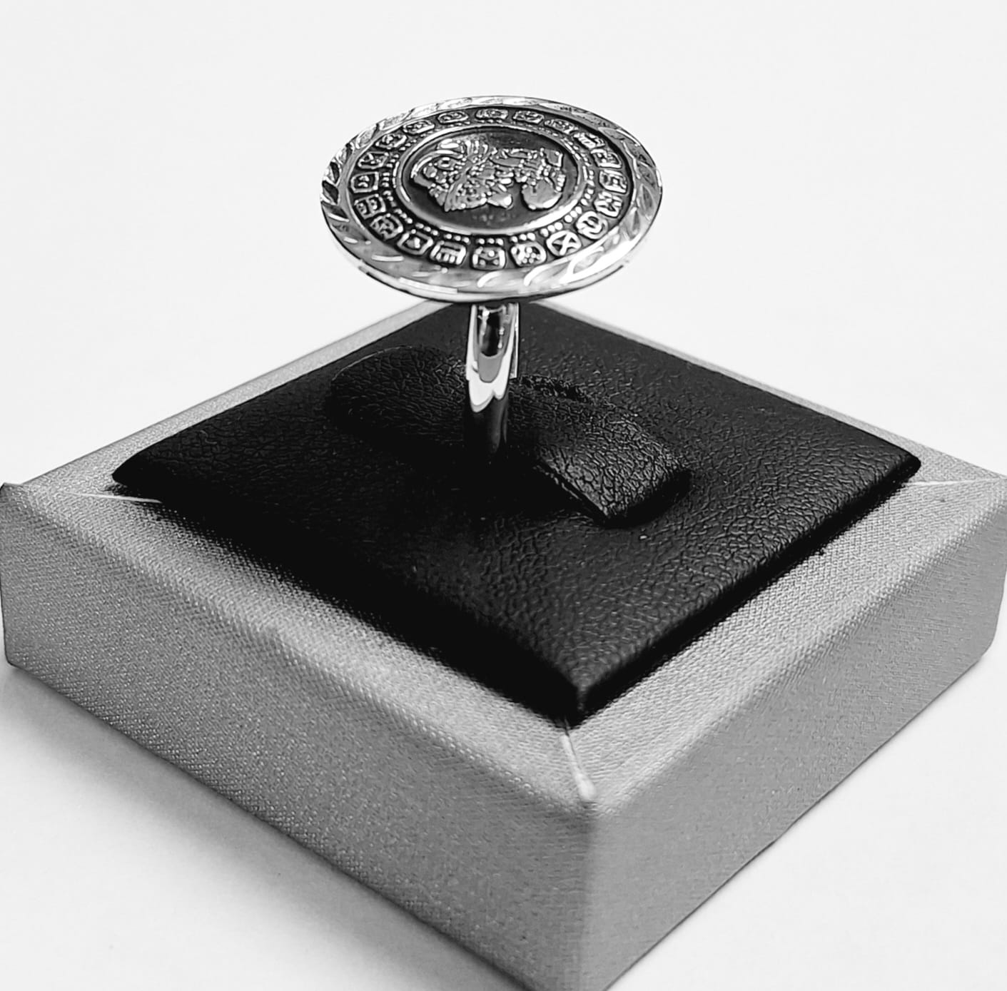 Anillo Calendario Maya en Plata Ley 925, sello de autenticidad Plata Ley .925