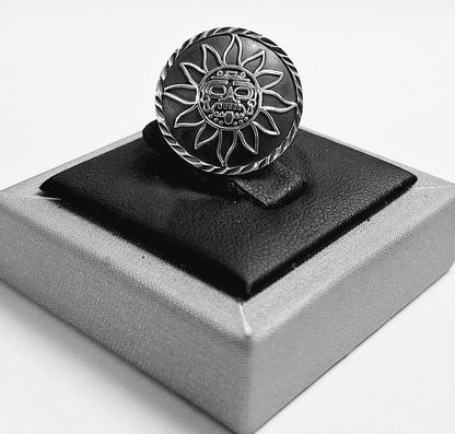 Anillo Sol Maya en Plata Ley 950, sello de autenticidad Plata Ley .925