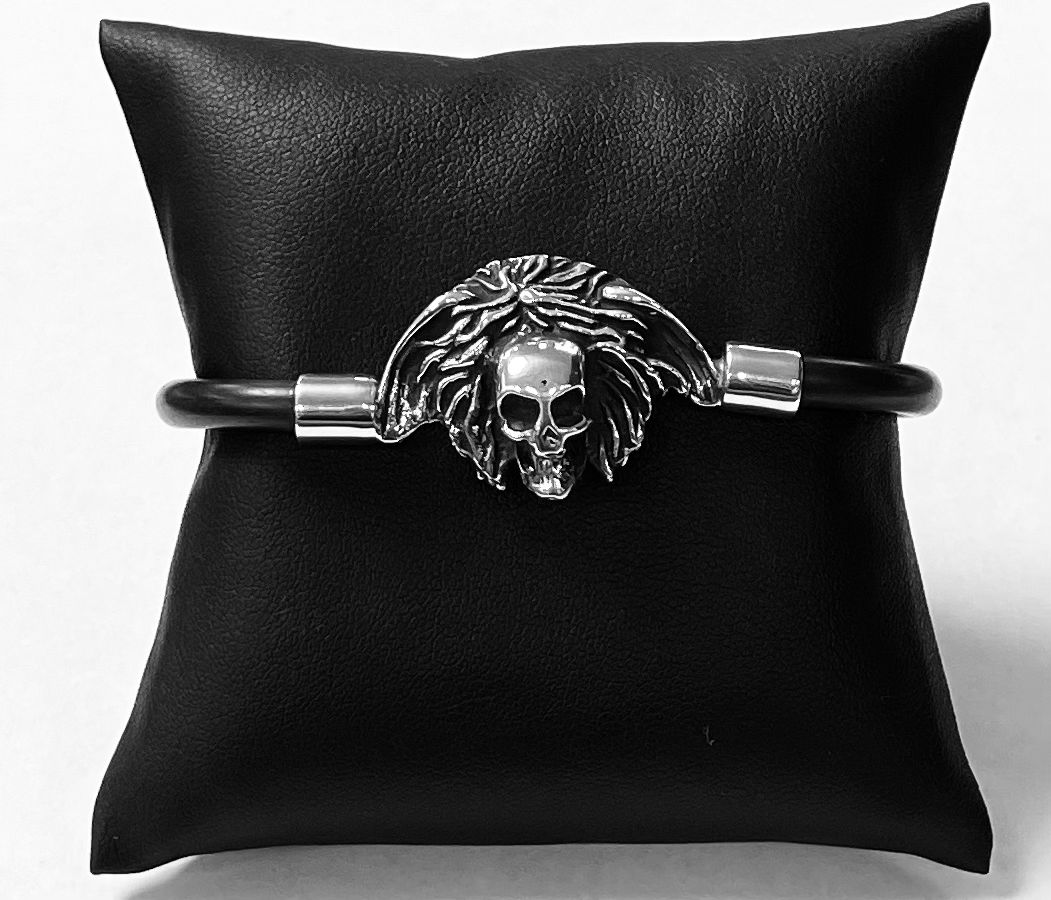 Brazalete en Plata Ley 925 con Caucho, vista frontal