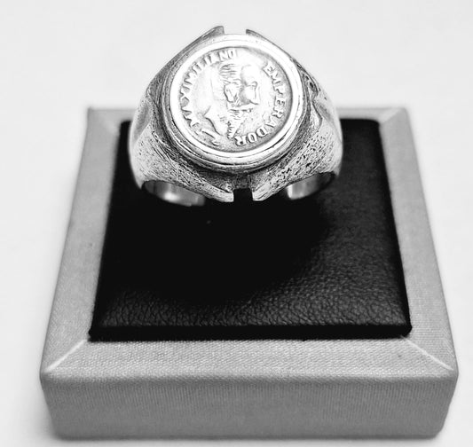 Sello de ley en el interior del anillo mate moneda emperador maximiliano en plata 925
