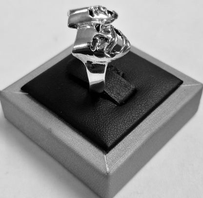 Anillo Mascara Teatrales en Plata Ley 925, vista frontal