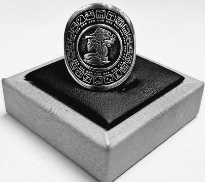 Anillo Calendario Maya en Plata Ley 925, sello de autenticidad Plata Ley .925