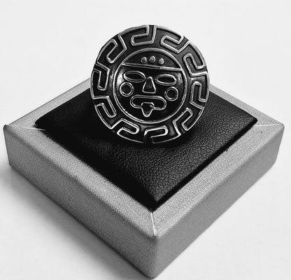 Anillo Azteca en Plata Ley 925, sello de autenticidad Plata Ley .925