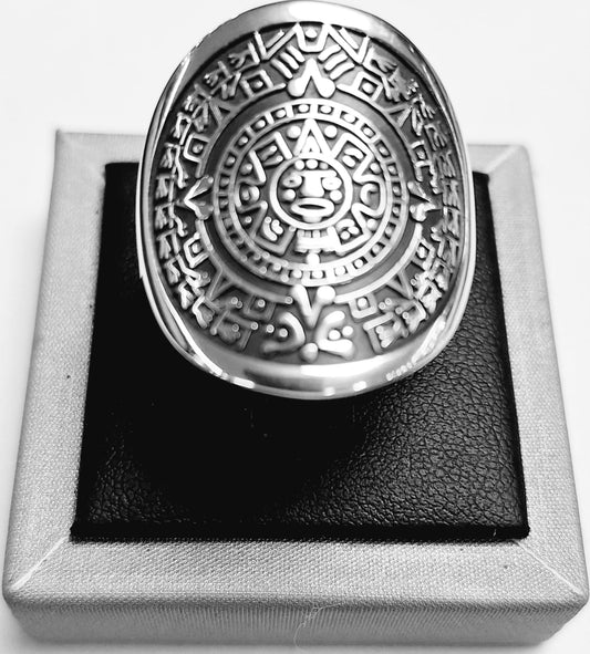 Sello de ley en el interior del anillo calendario azteca en plata ley 925