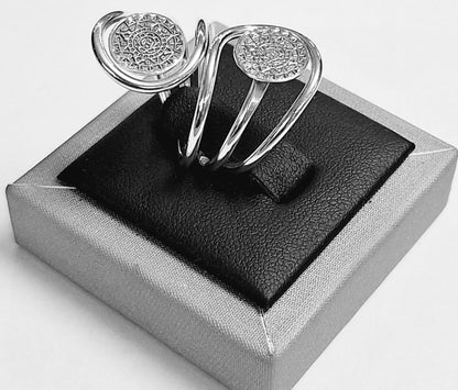 Anillo de Dos Calendario Azteca en Plata Ley 925, vista frontal