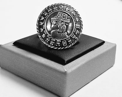 Anillo Calendario Maya en Plata Ley 925, sello de autenticidad Plata Ley .925