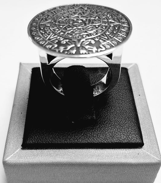 Sello de ley en el interior del anillo calendario azteca en plata ley 925