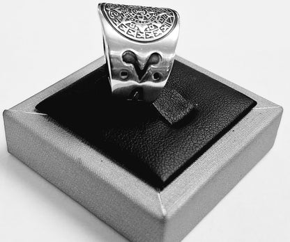 Anillo Calendario Azteca en Plata Ley 925, vista frontal