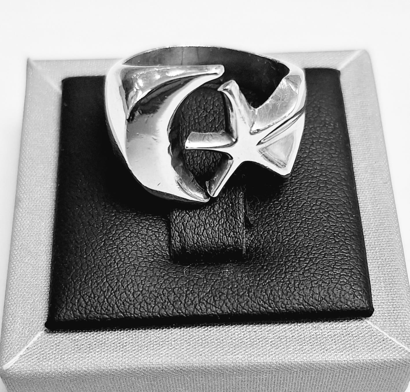 Anillo Estrella y Luna, Plata Ley 925, vista frontal
