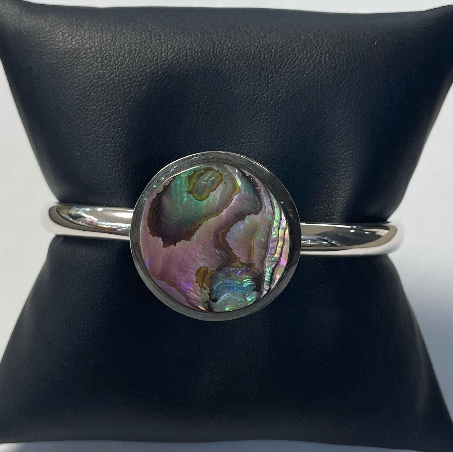 Brazalete con Concha Abulon en Plata Ley 925, sello de autenticidad Plata Ley .925