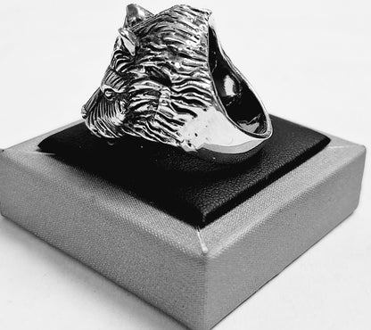 Anillo Cabeza de Lobo en Plata Ley 925, sello de autenticidad Plata Ley .925