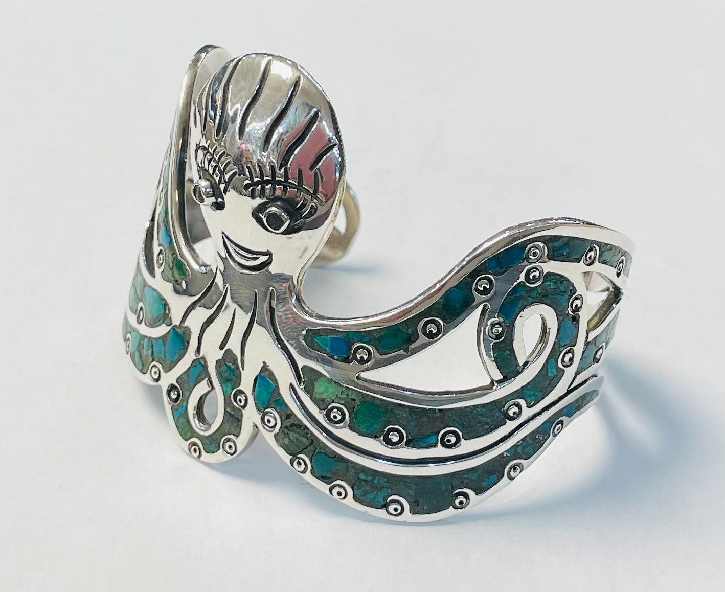 Brazalete en Plata Ley 925 con Turquesa, vista frontal