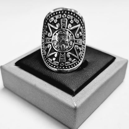 Anillo Sol Maya en Plata Ley 925, vista frontal