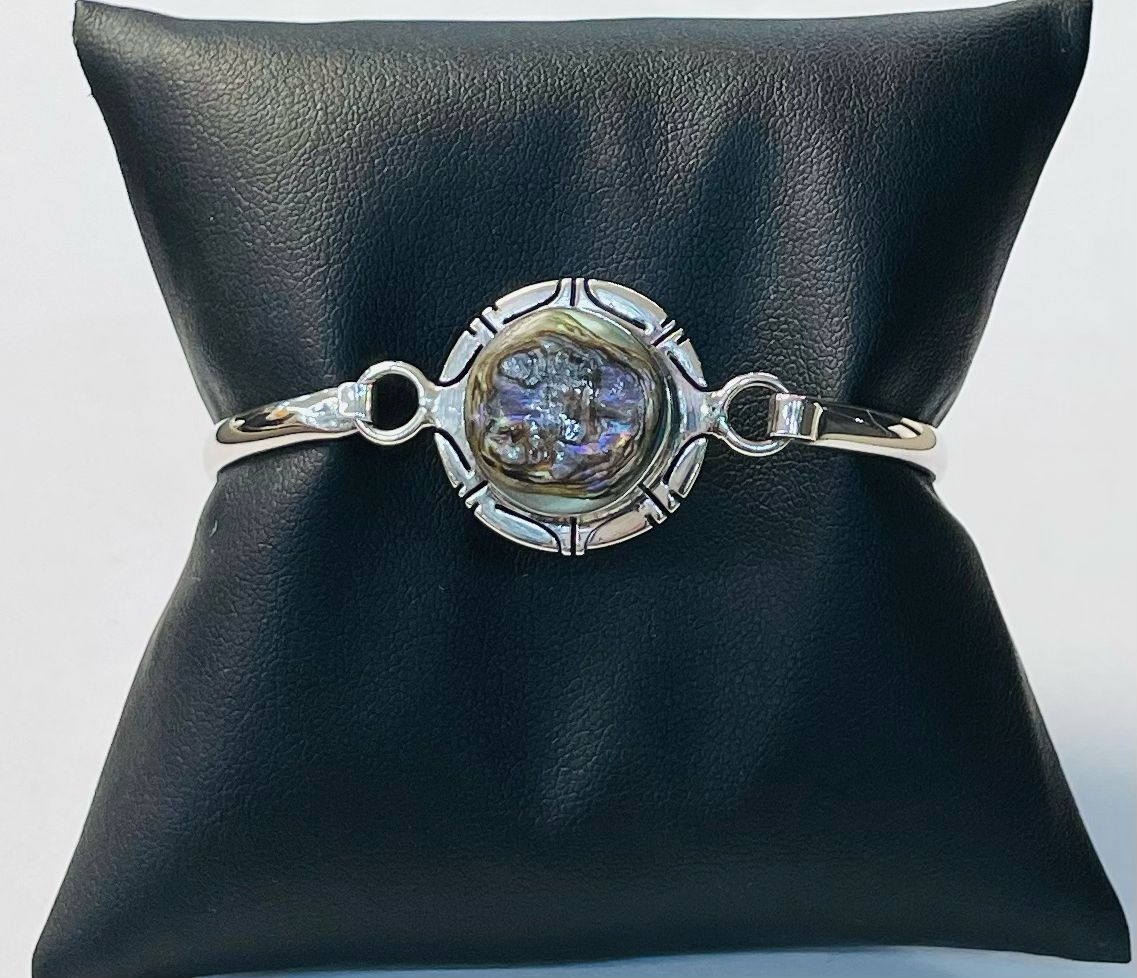 Brazaleta con Concha de Abulon en Plata 925, sello de autenticidad Plata Ley .925