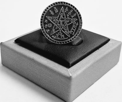Anillo Tetragramaton en Plata Ley 950, vista frontal