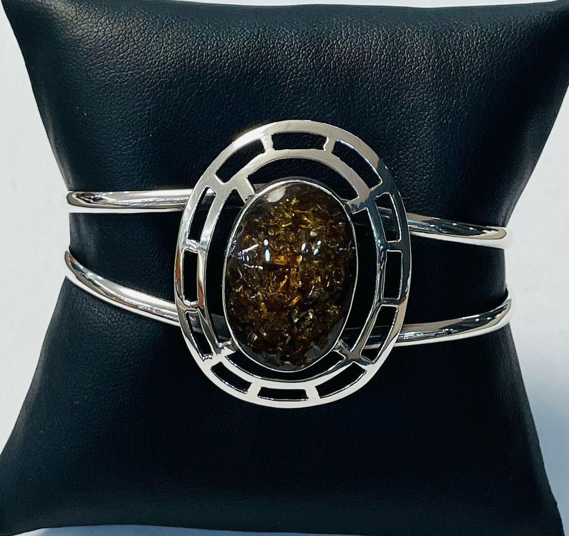 Brazalete con Ambar en Plata Ley 925, sello de autenticidad Plata Ley .925