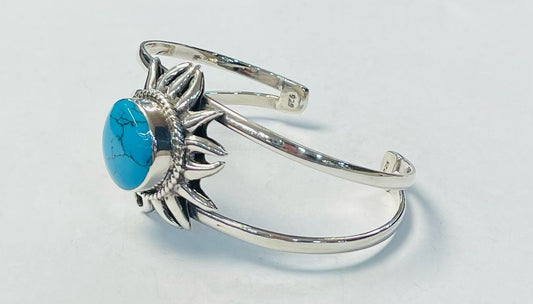 Brazalete con Turquesa en Plata Ley 925, vista frontal