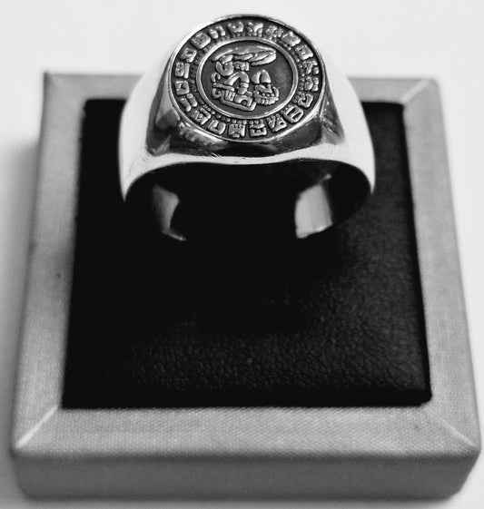 Sello de ley en el interior del anillo calendario maya en plata ley 925