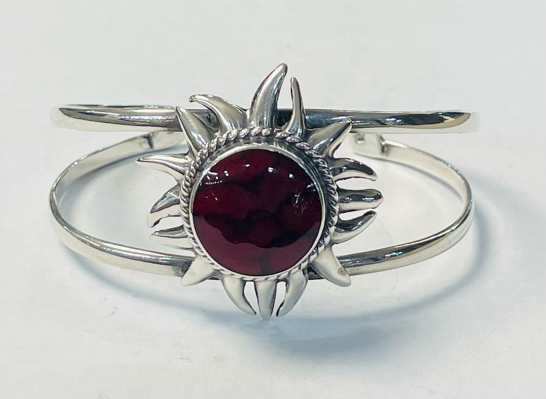 Brazalete con Coral en Plata Ley 925, vista frontal