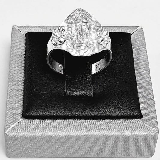 Sello de ley en el interior del anillo diamantada virgen de guadalupe en plata 925
