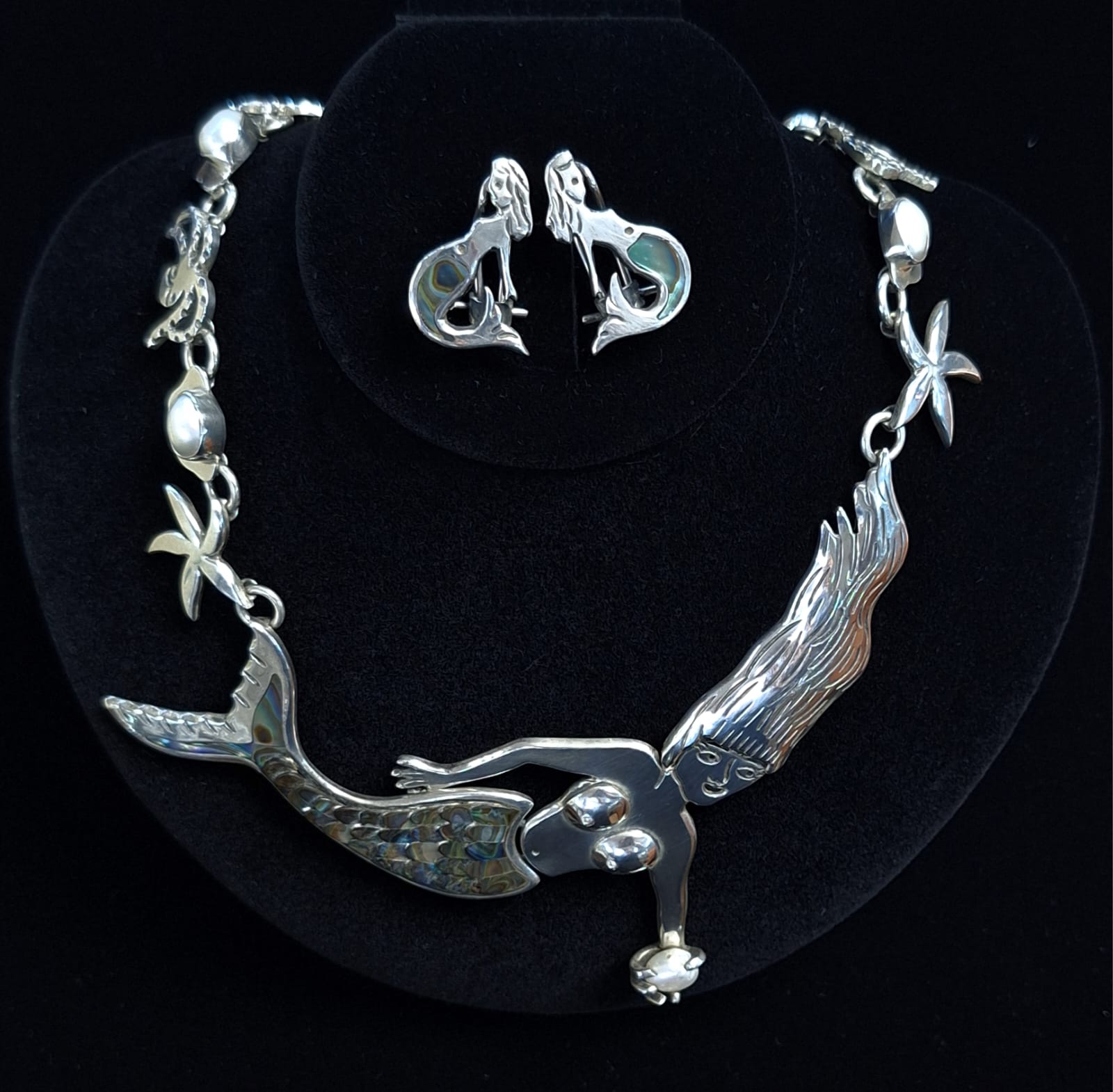 Set de Collar con Incrustaciones de Abulon en Plata Ley 925, vista frontal