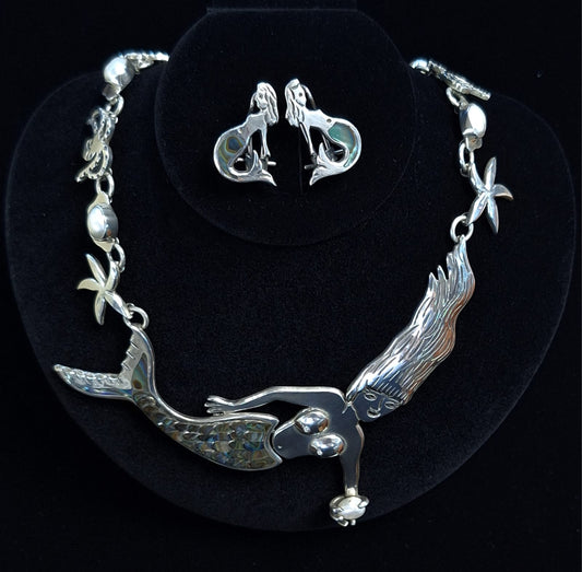 Set de Collar con Incrustaciones de Abulon en Plata Ley 925, vista frontal