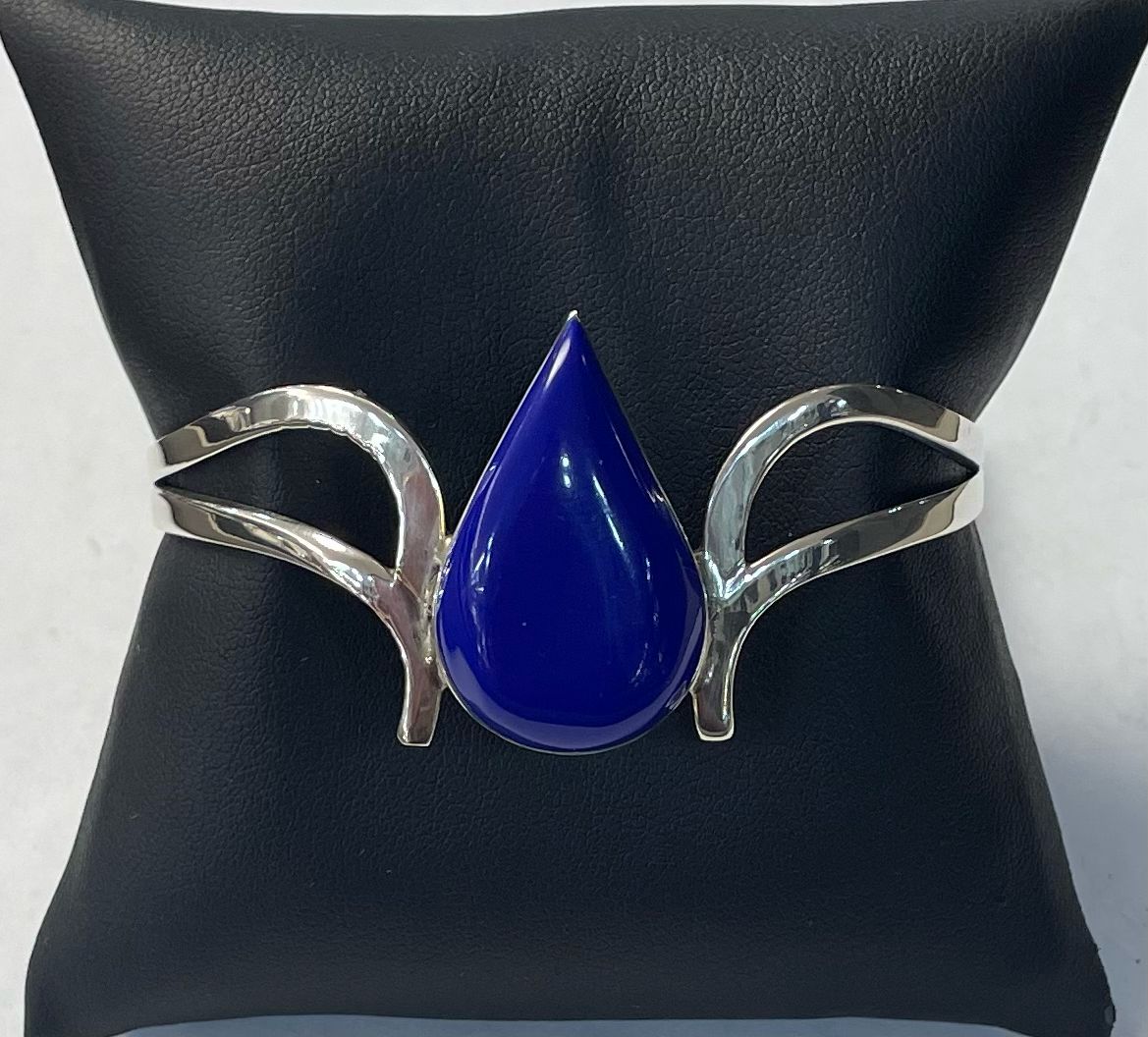 Brazalete con Lapizlazuli en Plata Ley 925, sello de autenticidad Plata Ley .925