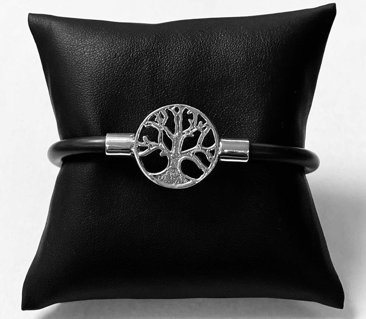 Brazalete Arbol de la Vida en Plata Ley 925 con Caucho, sello de autenticidad Plata Ley .925