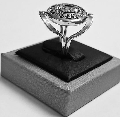 Sello de ley en el interior del anillo calendario maya en plata ley 925