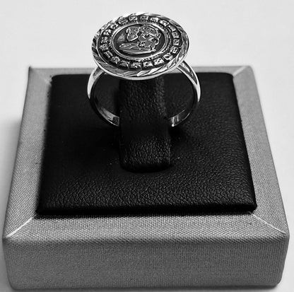 Sello de ley en el interior del anillo calendario maya diamantada en plata ley 925