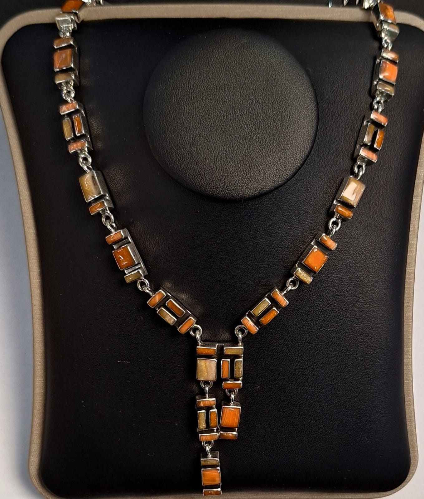 Collar Mosaico con Incrustaciones de Piedra en Plata Ley 925, sello de autenticidad Plata Ley .925