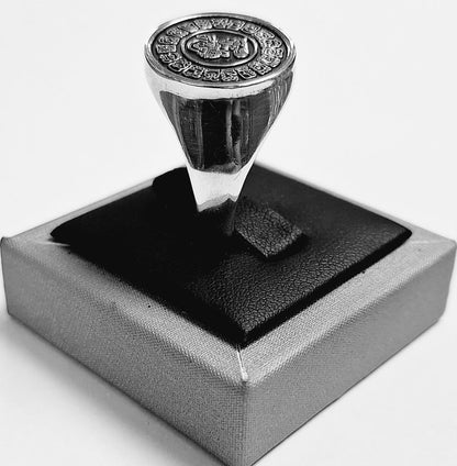 Anillo Calendario Maya en Plata Ley 925, vista frontal