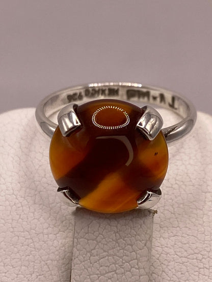Anillo de Ágata Naranja Natural en Plata .925, sello de autenticidad Plata Ley .925