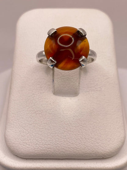 Anillo de Ágata Naranja Natural en Plata .925, vista de detalle
