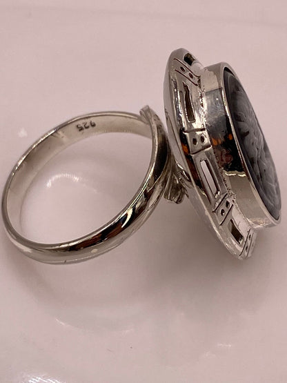 Sello de ley .925 grabado en el aro del anillo camafeo vintage artesanal — plata auténtica hecha en Taxco