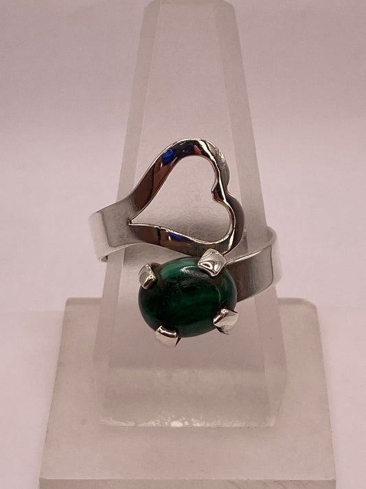 Anillo Ajustable de Plata Ley 925 con Malaquita — vista lateral