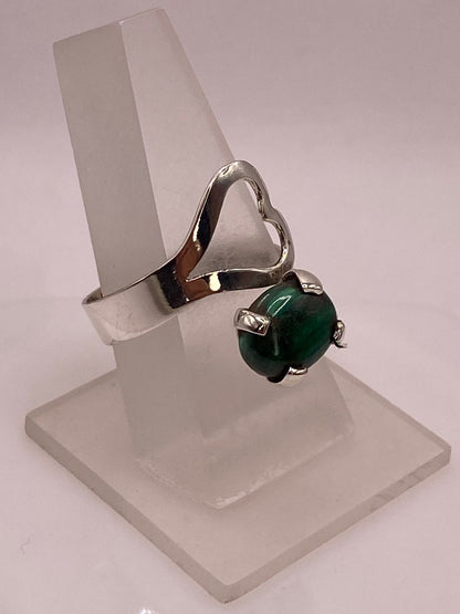 Anillo Ajustable de Plata Ley 925 con Malaquita, vista frontal