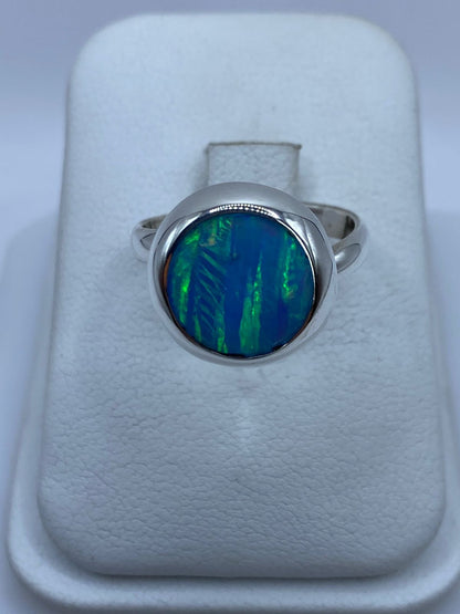 Anillo Ajustable de Plata Ley 925 con Ópalo de Fuego, vista frontal