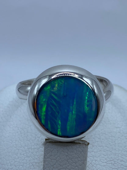 Anillo Ajustable de Plata Ley 925 con Ópalo de Fuego, vista superior