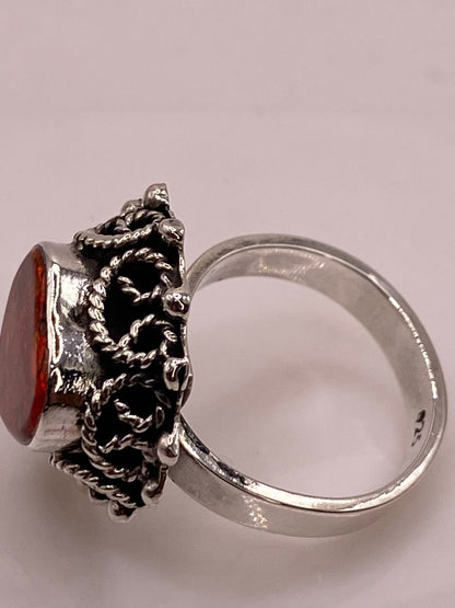 Anillo Ajustable de Plata Ley .925 con Ópalo de Fuego en Forma de Corazón, sello de autenticidad Plata Ley .925