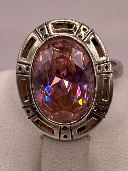 Anillo Ajustable de Plata Ley 925 con Zirconia Rosa Ovalada, vista posterior