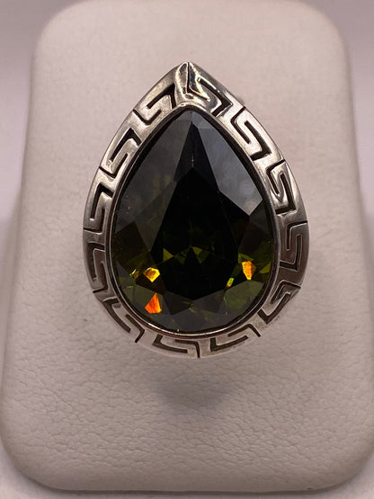 Anillo Ajustable de Plata Ley 925 con Zirconia Verde Olivo en Forma de Gota — imagen 9